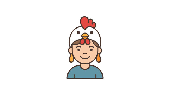A cartoon illustration of a person wearing a funny chicken hat.