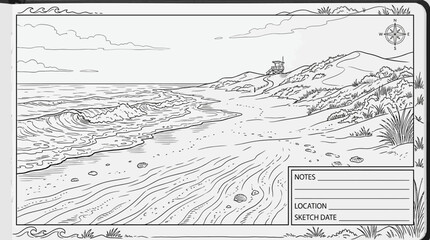 Beach Scene Line Art Illustration © semperat