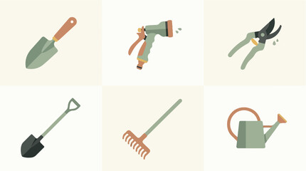 Naklejka premium Collection of various gardening tools on a clean background for landscaping and yard work