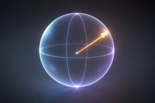 Glowing Bloch sphere illustrating qubit superposition state
