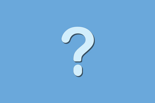 Question mark on blue background with simple design showing uncertainty and curiosity in a minimalistic style