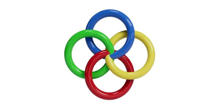 Concept of Teamwork, Unity, and Connection: Interlocked Multi-Color Rings Pulsating.