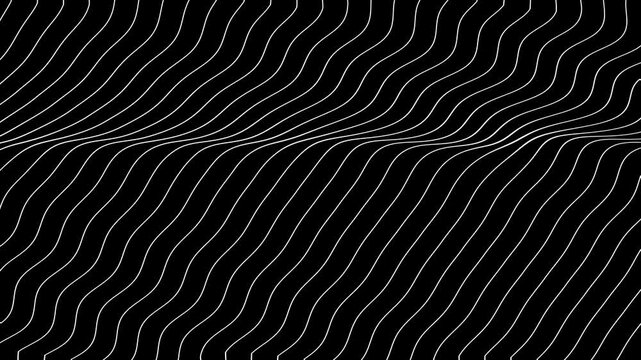 Black and white abstract wavy and curvy lines pattern seamless loop copy space background animation.