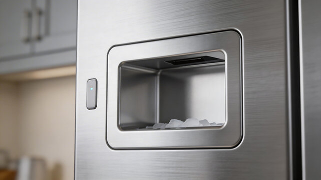Stainless steel ice maker in refrigerator for immersive visual experiences and creative projects