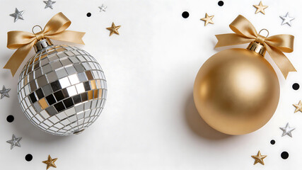 Christmas ornaments with disco ball and gold bauble perfect for UI/UX design and motion graphics