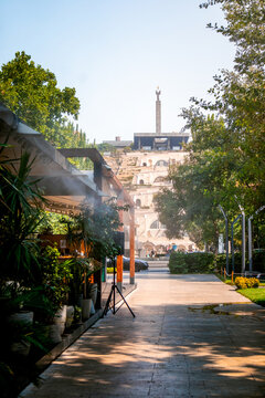 Outdoor cafe alley near Cascade Complex in Yerevan, Armenia