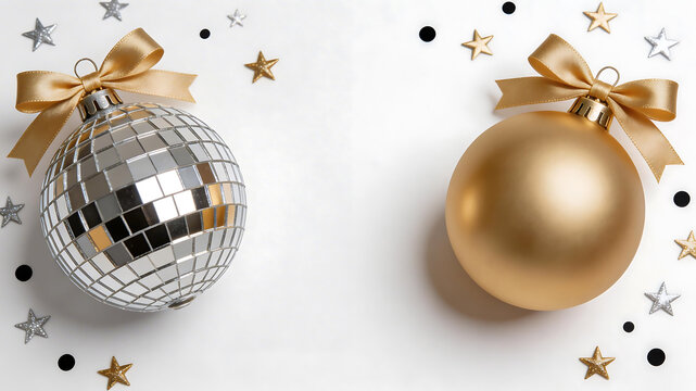 Christmas ornaments with disco ball and gold bauble perfect for UI/UX design and motion graphics