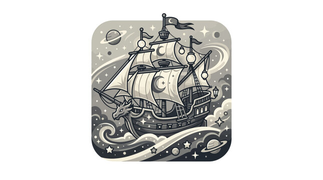 Vintage sailing ship on waves.