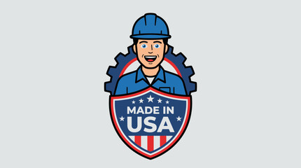 Fototapeta premium Friendly American worker Made In The USA badge