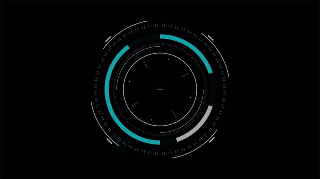 Futuristic HUD circle interface with rotating cyan elements, cyber technology head up display 4k video