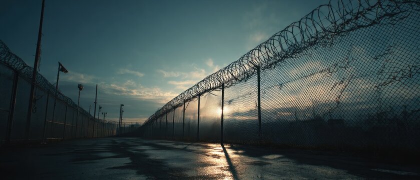 Barbed wire fence in dramatic light