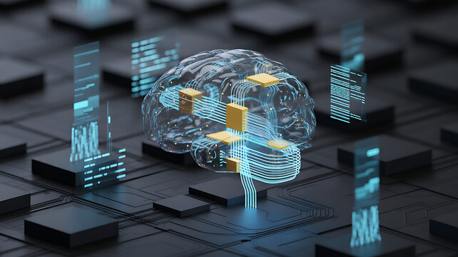 Artificial Intelligence and Machine Learning Concept with Brain Network and Code