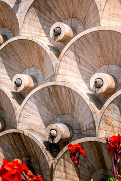 Architectural close up of half-circles of Cascade Complex in Yerevan, Armenia