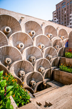 Architectural facade of half-circles of Cascade Complex in Yerevan, Armenia
