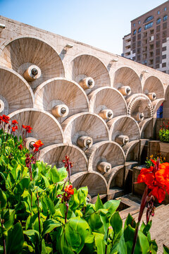 Architectural facade of half-circles of Cascade Complex in Yerevan, Armenia