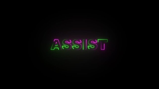 Neon Assist Text Glowing Purple Green Letters Black Background neon text glowing words