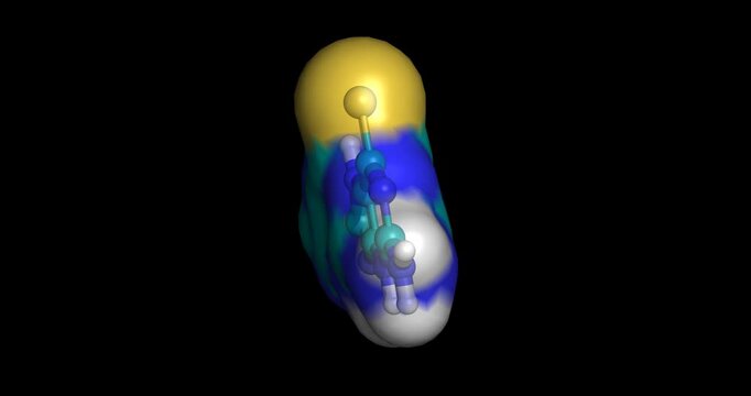 Thioguanine, anticancer drug for acute myeloid leukemia, 3D molecule spinning 4K