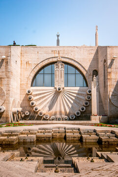 Architectural details of ornate facade of Cascade Complex in Yerevan, Armenia