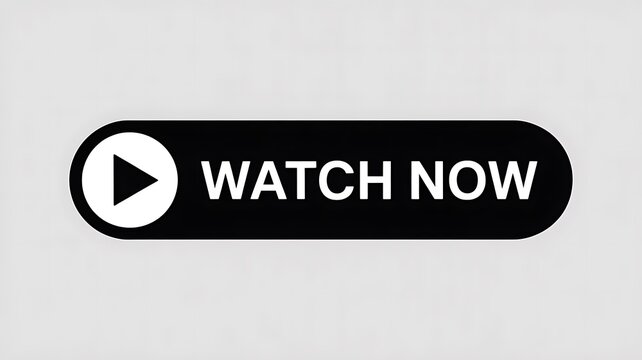Play button, watch now, video call to action, black and white text