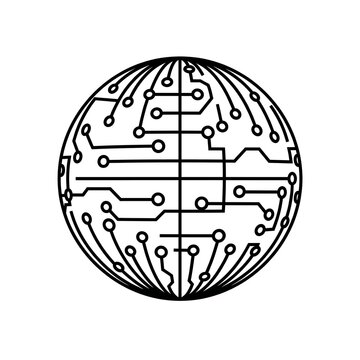 Tech circuit globe icon. Minimalist vector design of digital network sphere
