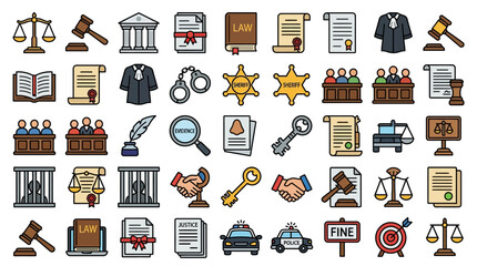 law and justice colorful icons set © ranjeewastock
