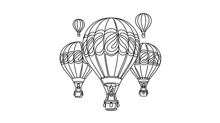 A collection of hand drawn hot air balloons floating in the sky. © Kamsiyah_Bintimawadi