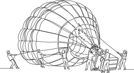 A team of people preparing a hot air balloon for flight. © Kamsiyah_Bintimawadi