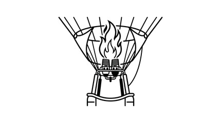 Line art illustration of a hot air balloon burner and basket. © Kamsiyah_Bintimawadi