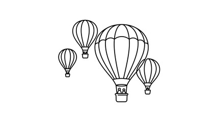 A collection of four hand drawn hot air balloons floating in the sky. © Kamsiyah_Bintimawadi