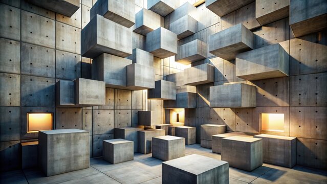 Abstract concrete cube wall modern architecture background