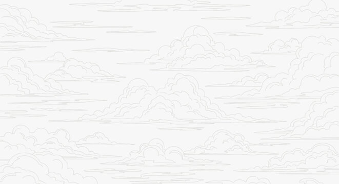 Continuous sky pattern with black and white cloud outlines.