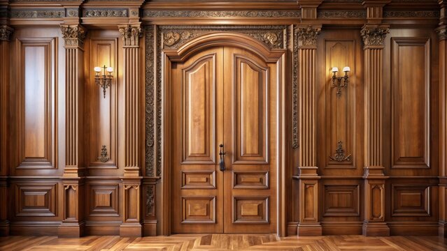 Elegant wooden door with paneled design exuding timeless charm and sophistication perfect for adding a touch of class to any