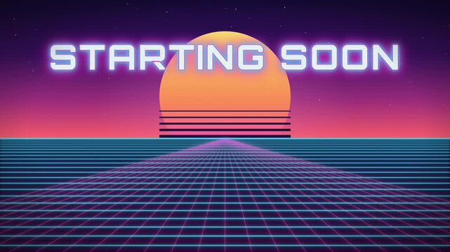 Synthwave Vaporwave Starting Soon Neon Grid Loop
