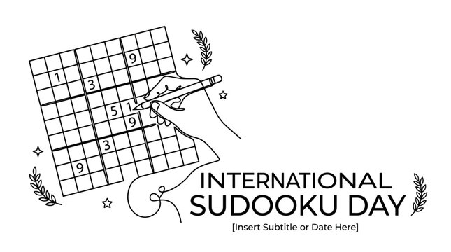 A hand drawing a Sudoku puzzle for International Sudoku Day celebration.