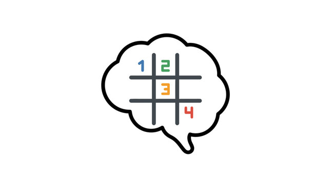 A stylized brain icon containing a tic tac toe grid with colorful numbers.