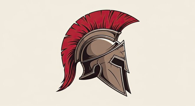 Ancient Greek Spartan helmet with red plume illustration.
