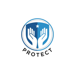 Obraz premium Shield with hands and star logo design for protection.