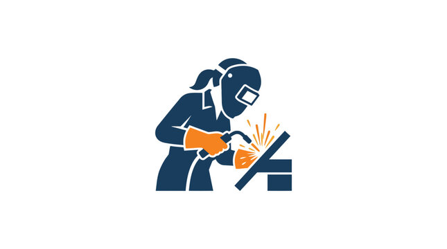 A professional female welder wearing protective gear while working on a metal project.