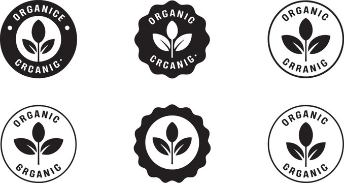 Set of organic and crganic food labels with leaf and plant organic food labels crganic labels leaf plant food packaging