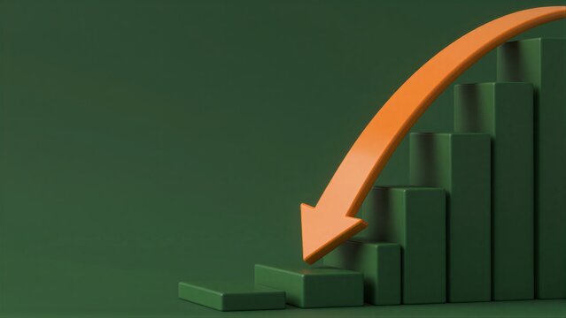 Orange arrow points down over green bars, symbolizing decline or decrease.