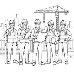 Obraz premium Construction Team and Engineering Site Line Art Illustration
