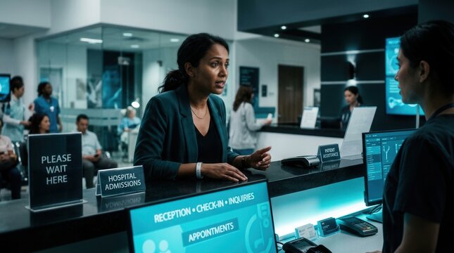 Hospital Reception Check In Interactions Diverse Patient And Staff Members