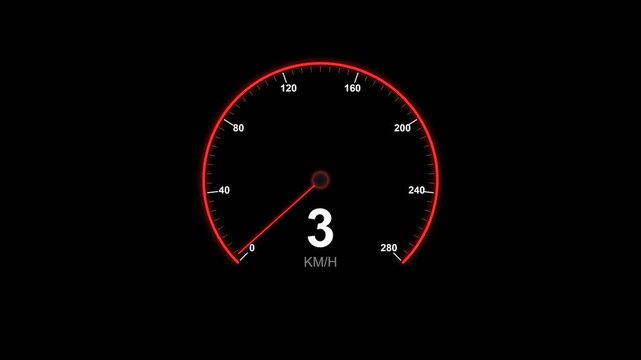 car speedometer animation with a moving needle and digital display on a transparent background