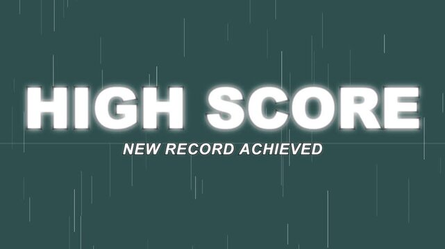 High score new record achievement text animation with glowing effects on dark background