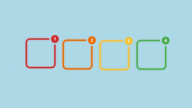 Infographic square frames template with four numbered steps on a light blue background