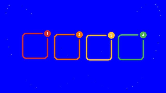 Four numbered square frames infographic design with colorful outlines on a vibrant blue background