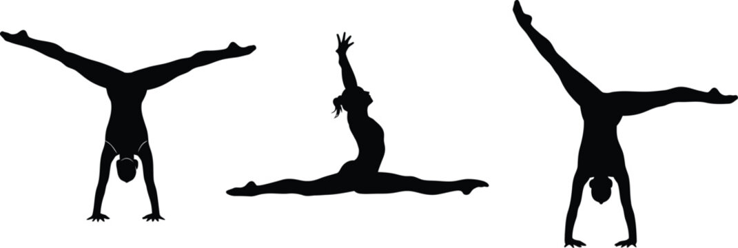 Black silhouettes of gymnastics poses