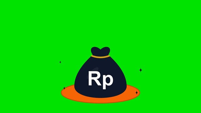 Indonesian rupiah money bag icon with rp currency symbol on a green screen background