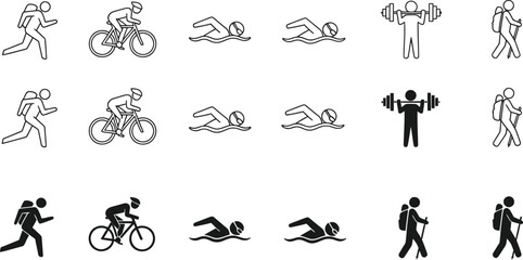 Naklejka premium Triathlon icons with people running cycling swimming