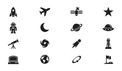 Space and astronomy vector icons set for web design and mobile app flat style isolated. © MDABDUR